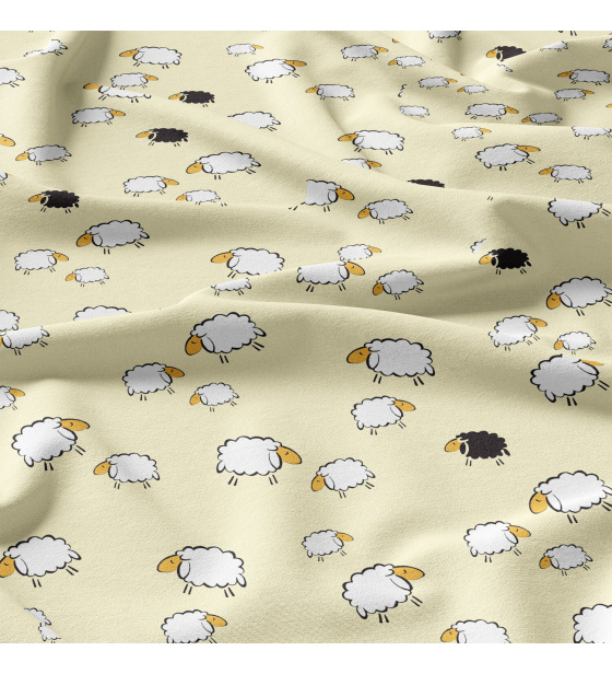 Bavlněné látky, metráž. Ovečky na Krémovém