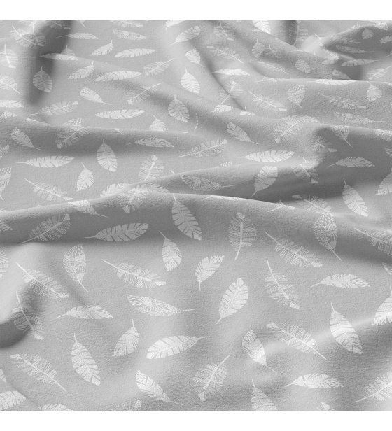 Dekorační bavlněná látka, metráž, Pírka Bílá na Šedém