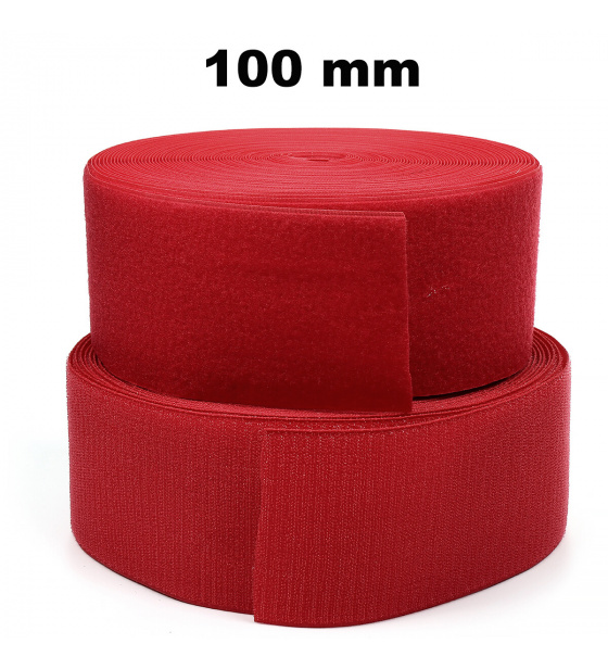 Pásek na suchý zip našívací Háček a Smyčka set Červený 100 mm x 25 bm