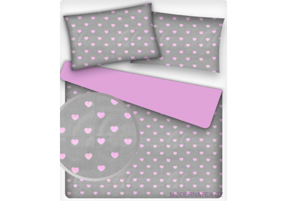 Dekorační bavlněná látka metráž vzor Srdíčka růžové na šedém