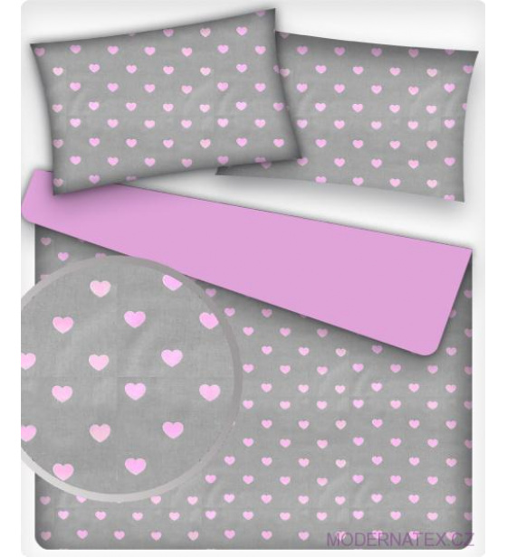 Dekorační bavlněná látka metráž vzor Srdíčka růžové na šedém