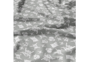 Bavlněná látka Lebky Bílé na Šedém