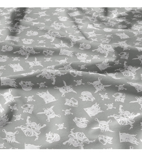 Bavlněná látka 100% bavlna, 125 g/m², šíře 160 cm, lebky bílé na šedém