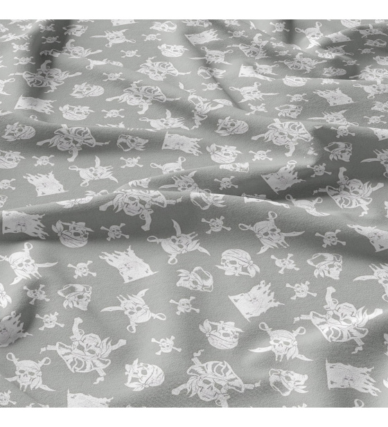 Bavlněná látka 100% bavlna, 125 g/m², šíře 160 cm, lebky bílé na šedém