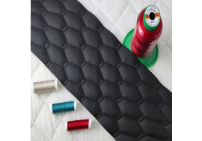 Ekokůže GEO barva Černá prošívaná Černými nitěmi, koženka metráž