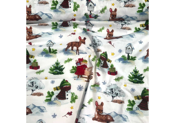 Vánoční bavlněná látka, metráž, šíře 160 cm, vzor Vánoce na Bílém 2