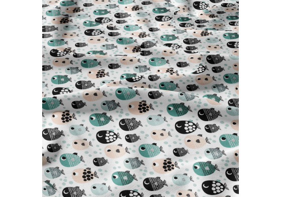 Dětská bavlněná látka metráž Ryby na Bílém