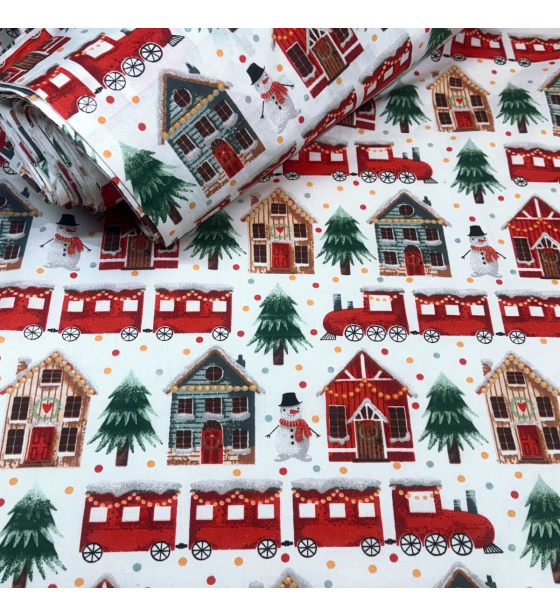 Vánoční bavlněná látka, metráž, šíře 160 cm, vzor Vánoce na Bílém 5