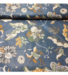 Bavlněná látka 100% bavlny, 125 g/m², šíře 160 cm, poviev žlutý na modrém