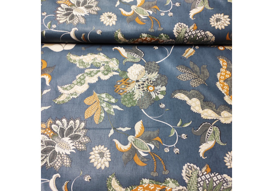 Bavlněná látka vzor Poviev žlultý na granátovém