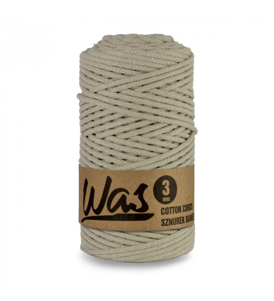 Bavlněná šňůra 3mm, 100m, SV. BEŽOVÁ
