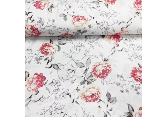 Bavlněná látka Kytíčky Červeně-žluté na Bílém