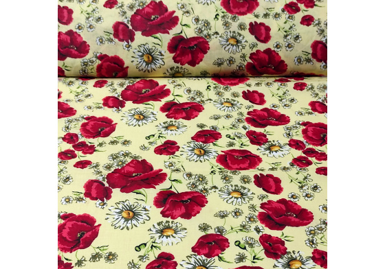 Dekorační dětská bavlněná látka vzor Mák na bílém