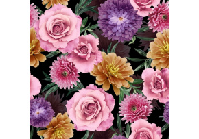 Velurové potahové látky s potiskem, Růže a chryzantémy