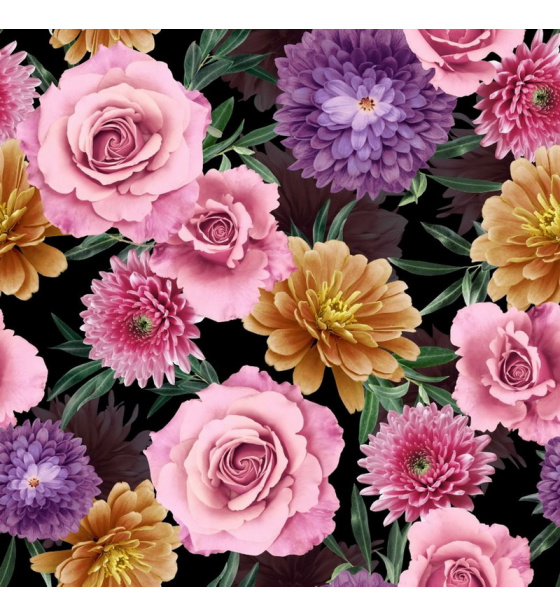 Velurové potahové látky s potiskem, Růže a chryzantémy