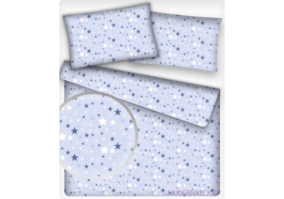 Dětská dekorační bavlněná látka vzor hvězdy modré na modrém