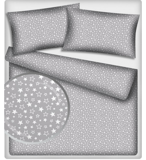 Dětská dekorační bavlněná látka vzor malé hvězdy bílé na šedém