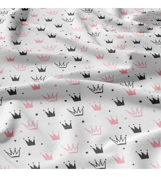 Dětská bavlněná látka bavlna 100%, 125 g/m², šíře 160 cm, korunky růžové na bílém