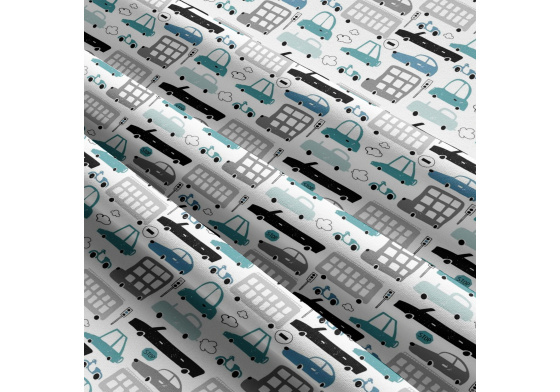 Dětská bavlněná látka metráž Auta na Tyrkysovém