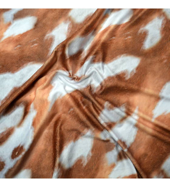 Látka minky vzorované, 380 g/m², šíře 160 cm, metráž, Kráva Hnědá