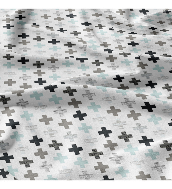 Bavlněná látka 100% bavlna, 125 g/m², šíře 160 cm, plusy modré na bílém 5 cm