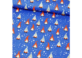 Vánoční bavlněná látka, metráž, šíře 160cm, Skřítci na Modrém