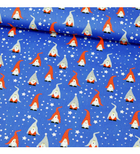 Vánoční bavlněná látka, metráž, šíře 160cm, Skřítci na Modrém