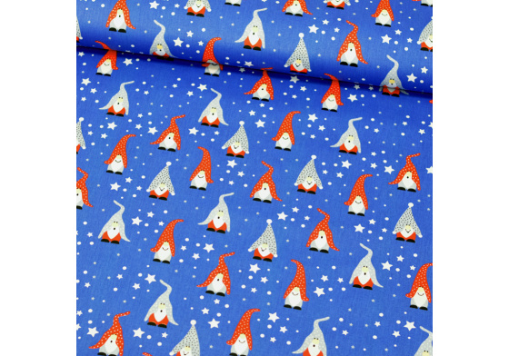 Vánoční bavlněná látka, metráž, šíře 160cm, Skřítci na Modrém