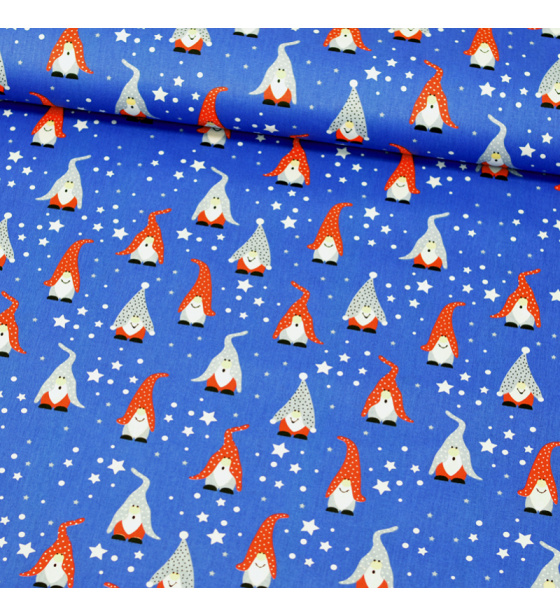 Vánoční bavlněná látka, metráž, šíře 160cm, Skřítci na Modrém