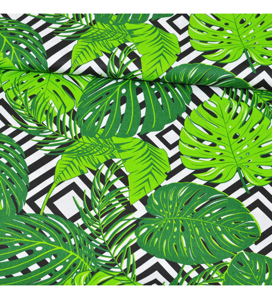 Dekorační dětská bavlněná látka vzor Listy zelené
