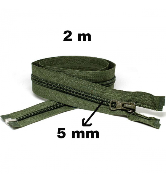 Zip spirálový Dělitelný Khaki 5 mm délka 200 cm