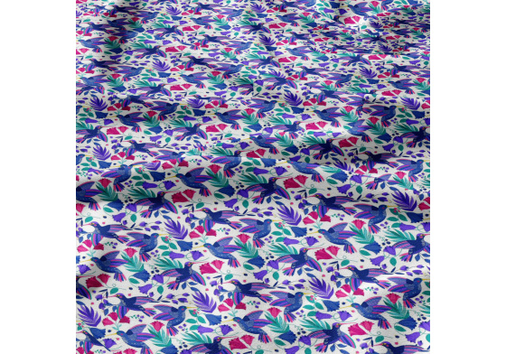 Bavlněné látky, metráž. Ptáci Jaro na Bílém