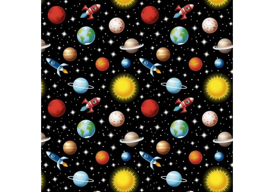 Bavlněná látka Vesmír na Černém