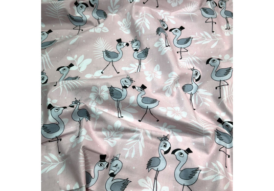 Cotton fabric, by the meter. Flamingos on the Pink