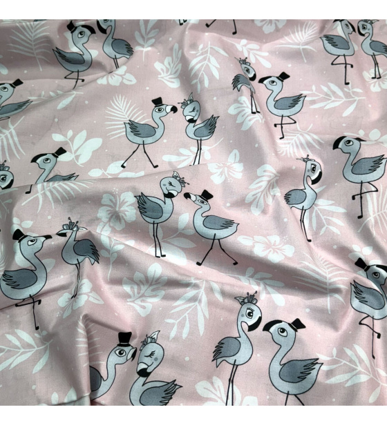 Cotton fabric, by the meter. Flamingos on the Pink